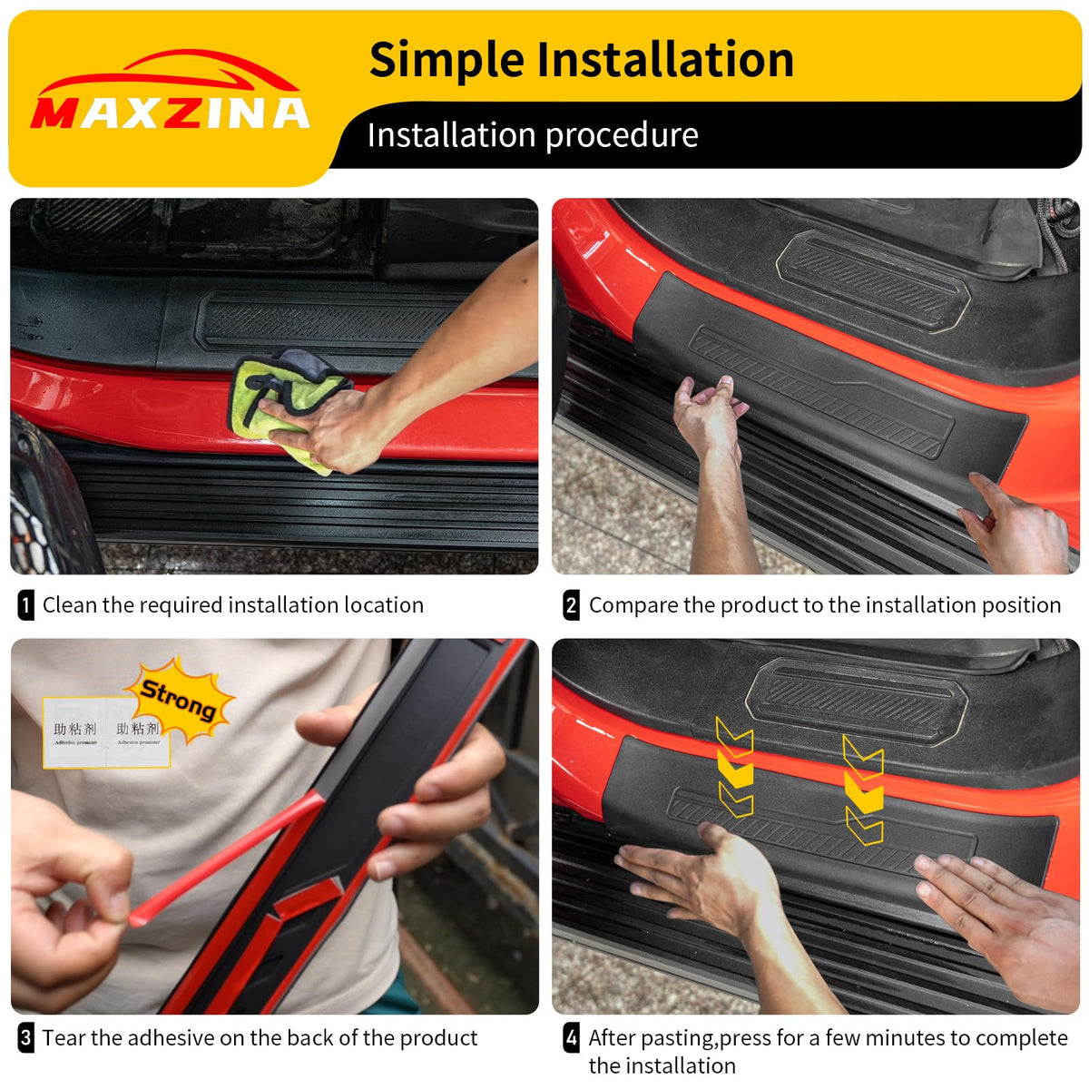 Maxzina adhesive backing detail showing strong bond for long-term hold