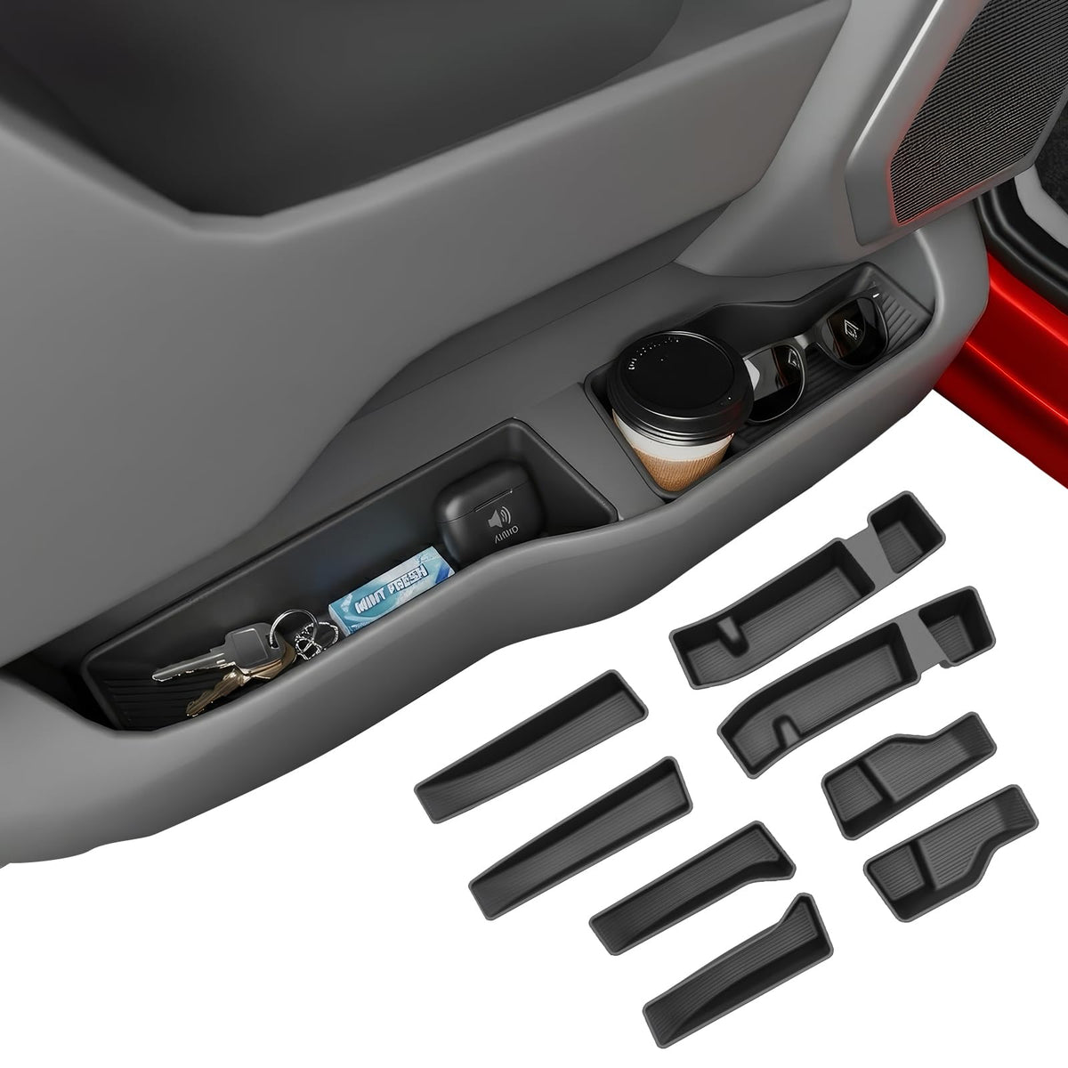 Maxzina front door pocket tray installed reduces noise and protects interior
