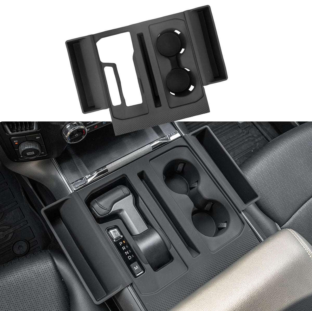 Maxzina front view of gear shift panel tray showing fit and finish for neat storage