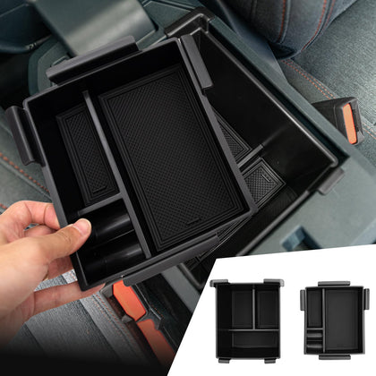 Maxzina front view of center console organizer showing tidy storage benefit
