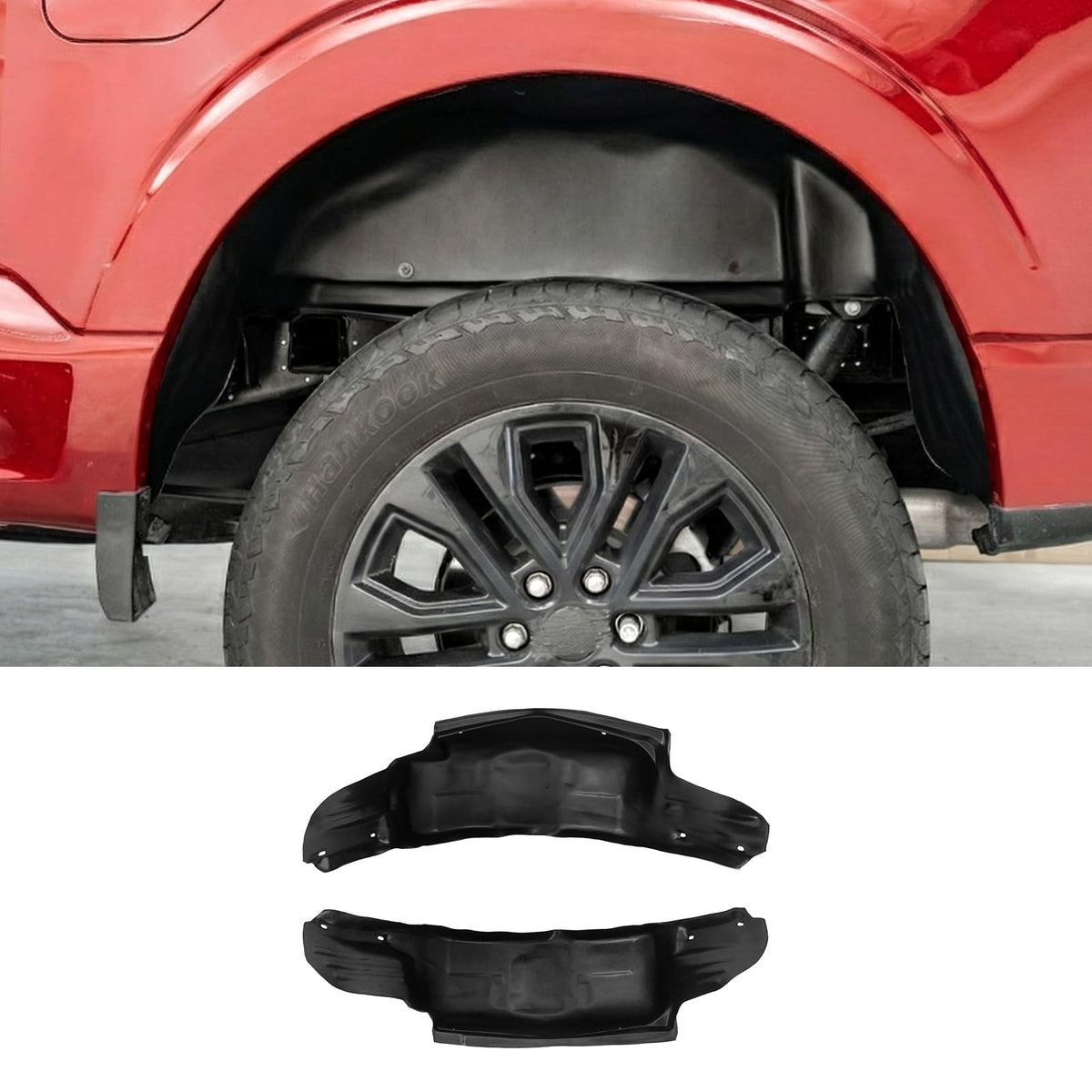 Maxzina front packaging view showing rear wheel well liners and benefit of ready-fit protection