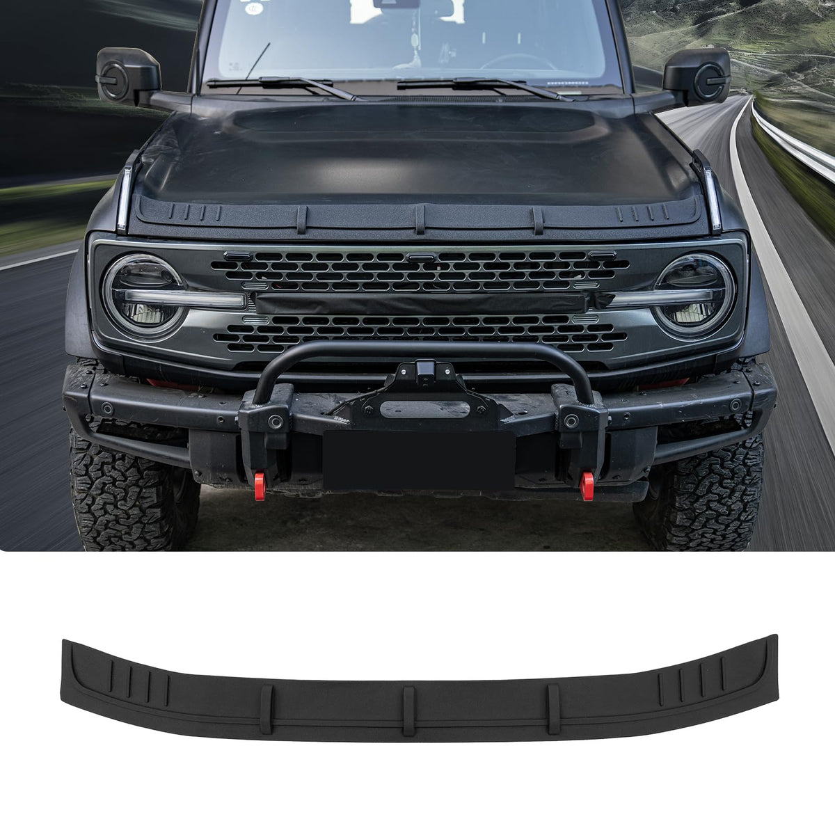 Maxzina front view hood protector showing coverage and clean fit benefit
