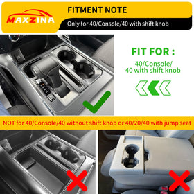 Maxzina installed in a Ford F150 console demonstrating tidy organized storage