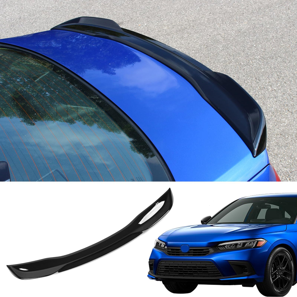 Maxzina spoiler front profile showing clean trunk-line fit and sportier look