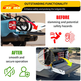 Maxzina installed on Ford Maverick demonstrating smoother, quieter tailgate lowering