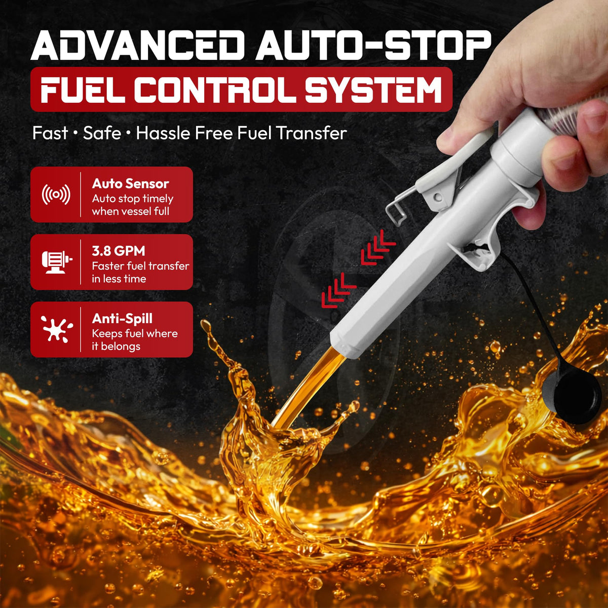 MAYALEAD adapters and 51-inch hose close-up demonstrating secure can fit options