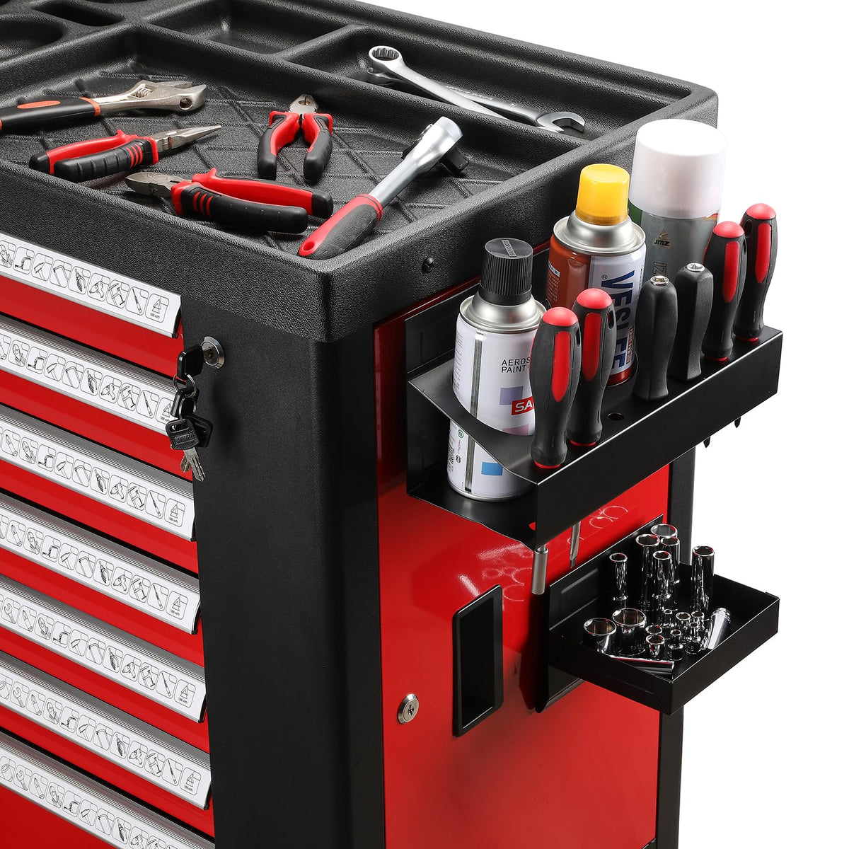 Mayouko screwdriver slot detail with drivers inserted for fast tool access