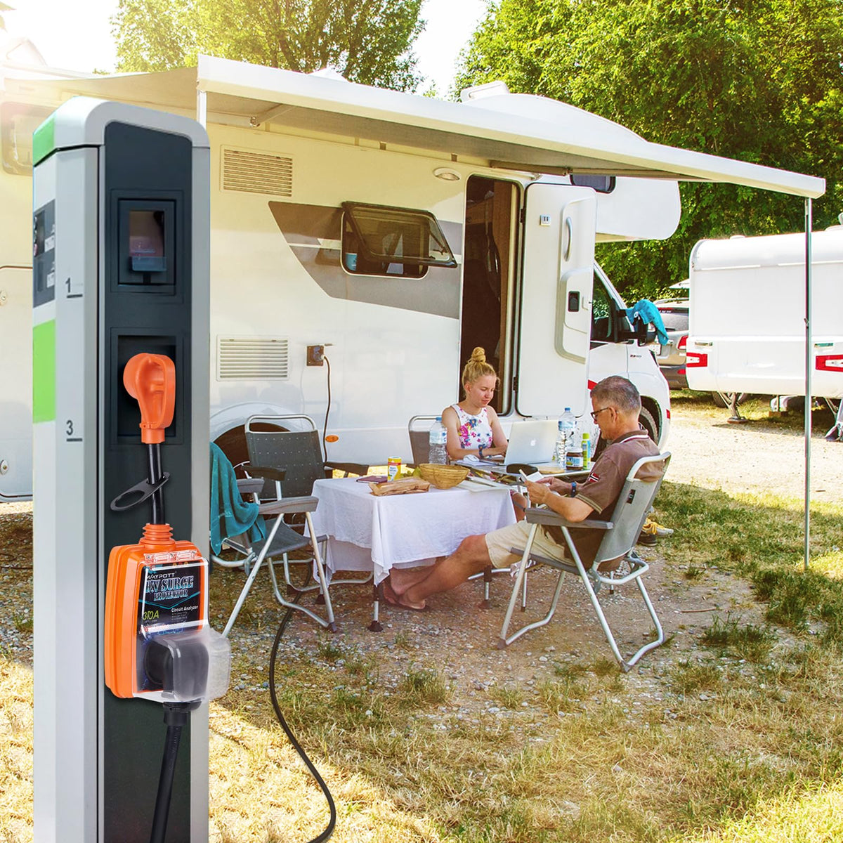 maypott lifestyle trailer setup at dusk protecting electronics on the road