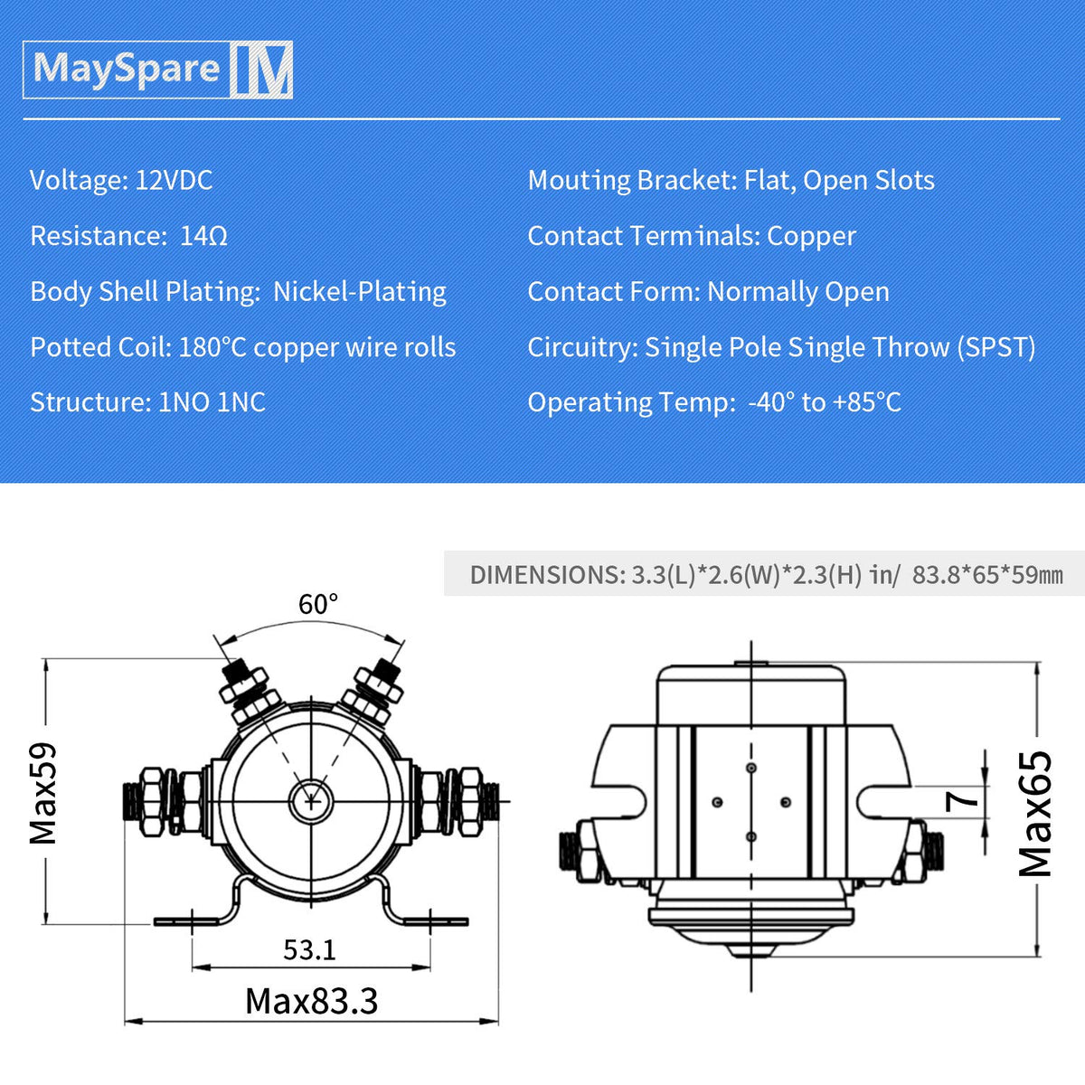 MaySpare side view highlighting the straight bracket and hole spacing for secure mounting