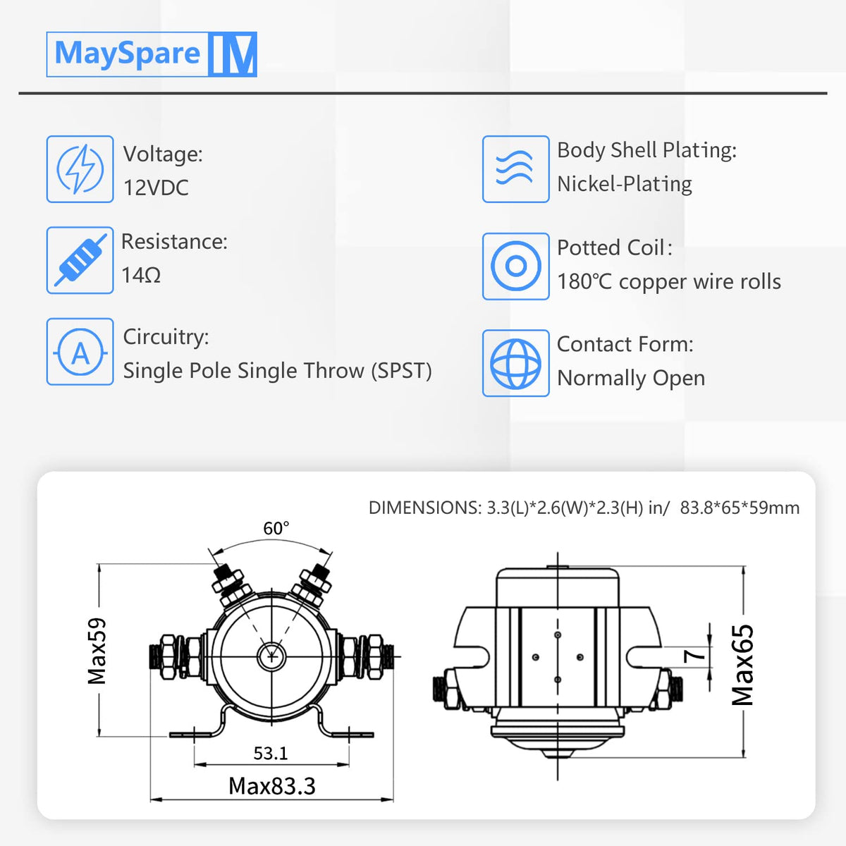 MaySpare side bracket mount with hole spacing shown for easy installation