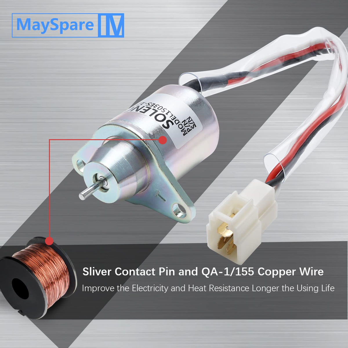 MaySpare solenoid beside ruler showing dimensions for accurate size comparison