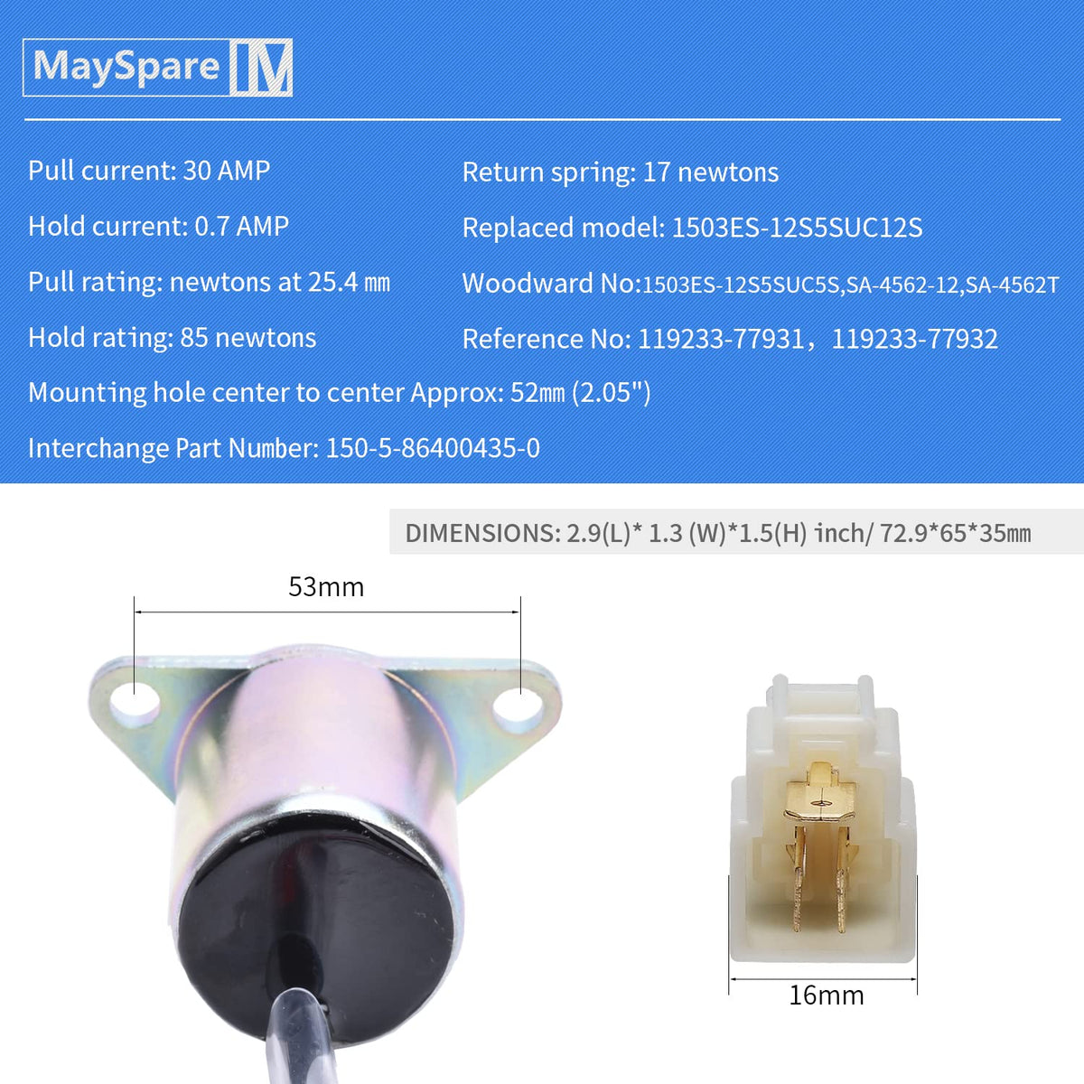 MaySpare side view highlighting mounting flange and bolt holes for fit confirmation