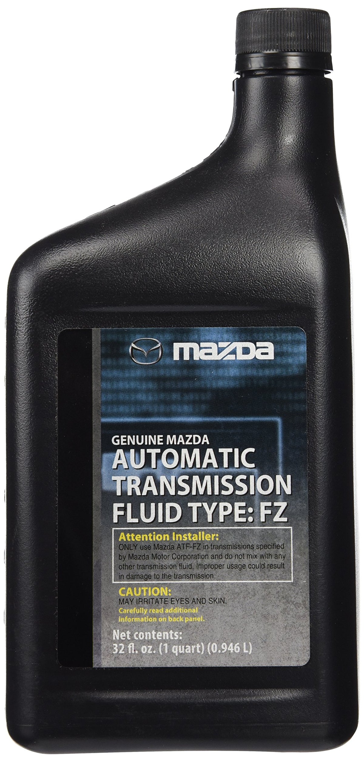 Mazda genuine ATF bottle front label showing part number and OEM identification benefits