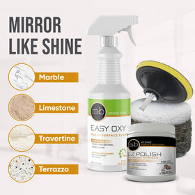 MB Stone Care 5-inch pad driver and three polishing pads ready to attach