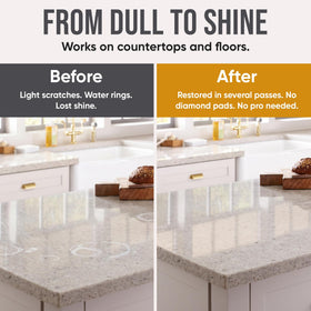 MB Stone Care polishing paste applied on marble, shows thick non-splashing paste
