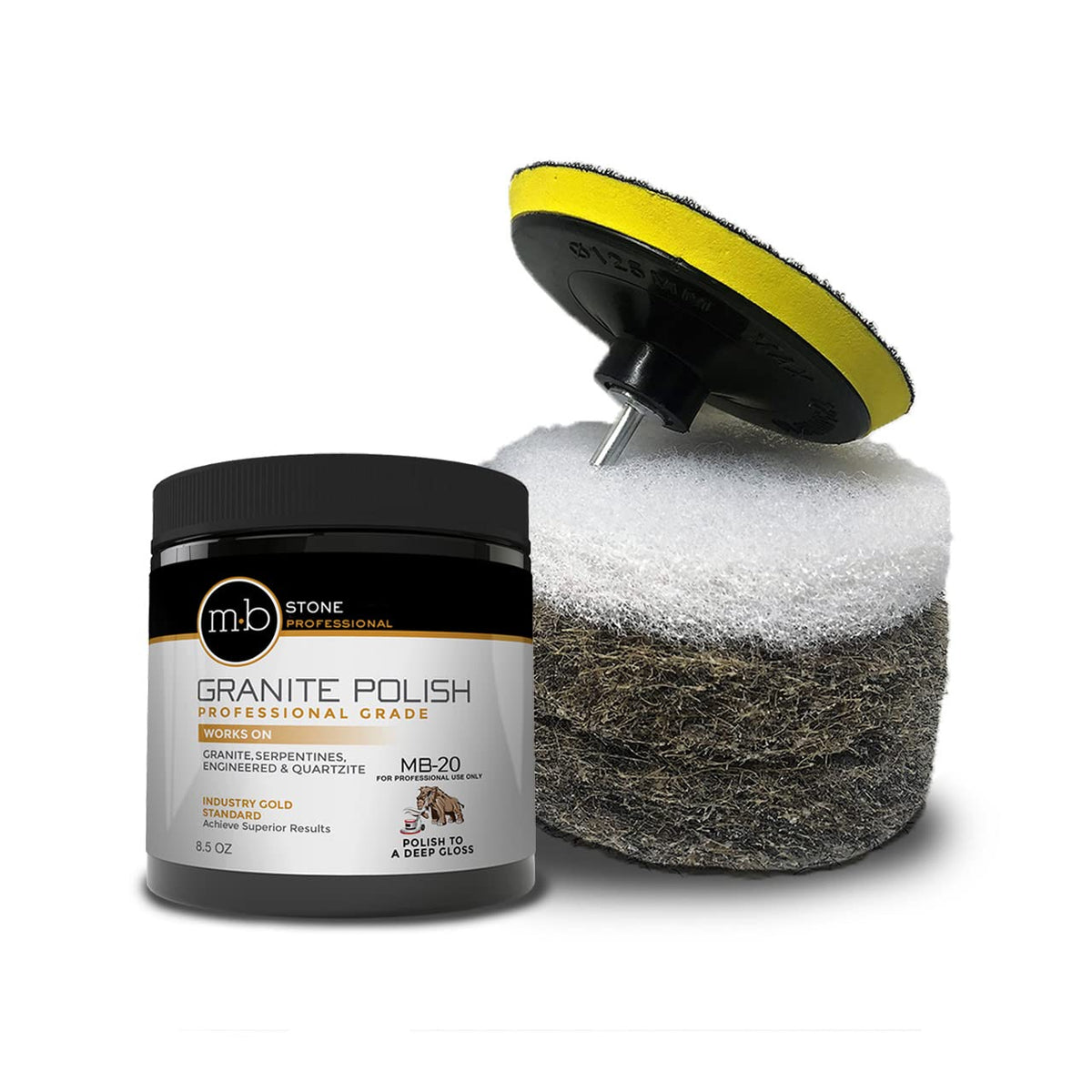 MB Stone MB-20 jar front label showing product and professional use benefit