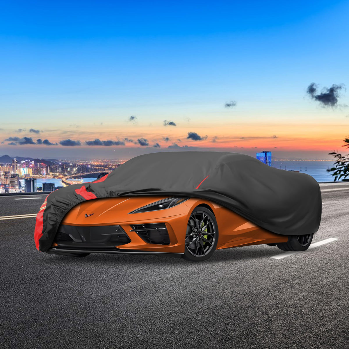 MBLCOOVERS lifestyle shot of covered sports coupe outdoors showing full protection