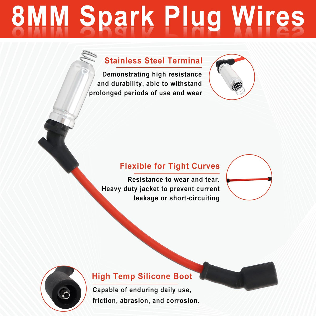 MCCKLE spark plugs and wires installed in engine bay demonstrating improved ignition fit and routing