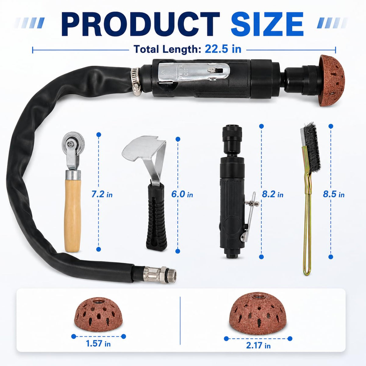 MCCKLE full kit accessories spread with chucks, connectors, roller and scraper for complete repairs