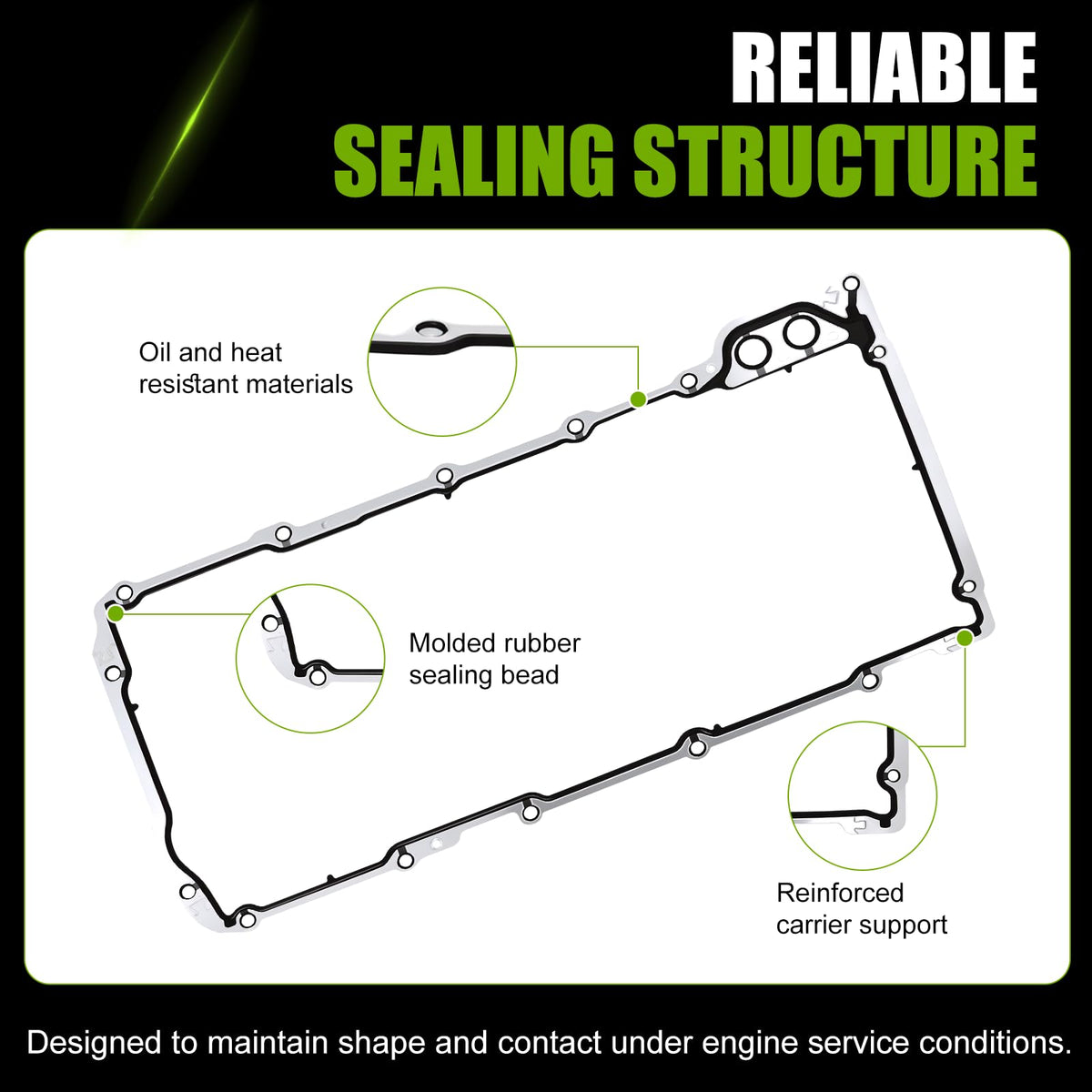 MCCKLE oil pan gasket installed on engine mockup showing correct fit