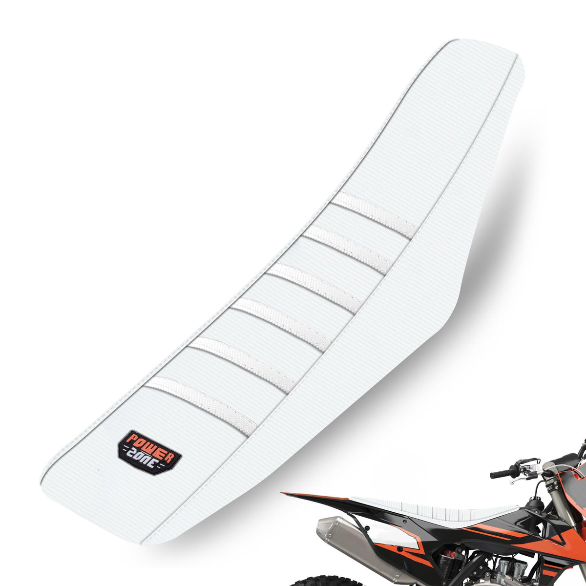 MCHMFG front view of all-white seat cover showing clean fit and improved control