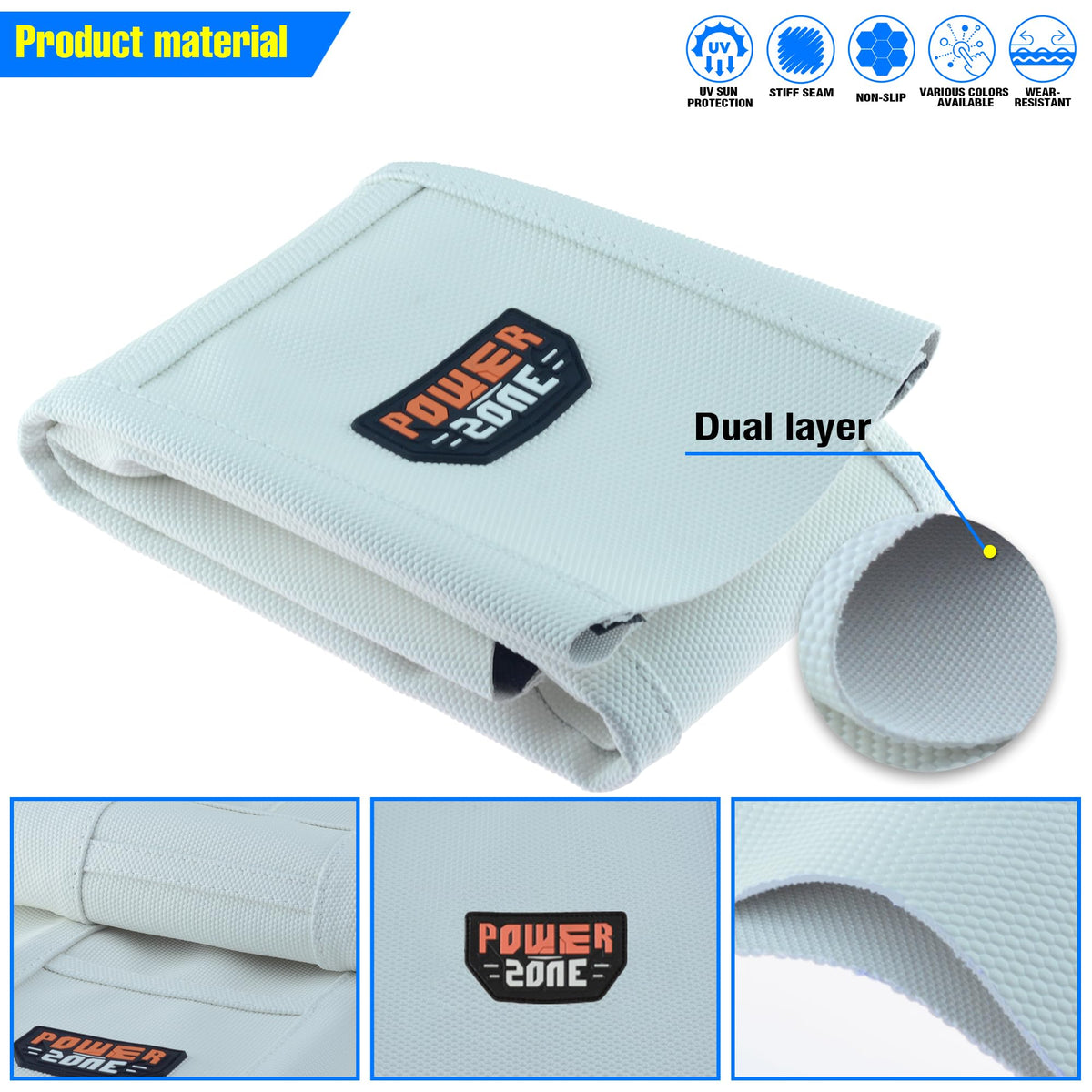 MCHMFG seat cover next to ruler showing 850x440mm size for universal fit