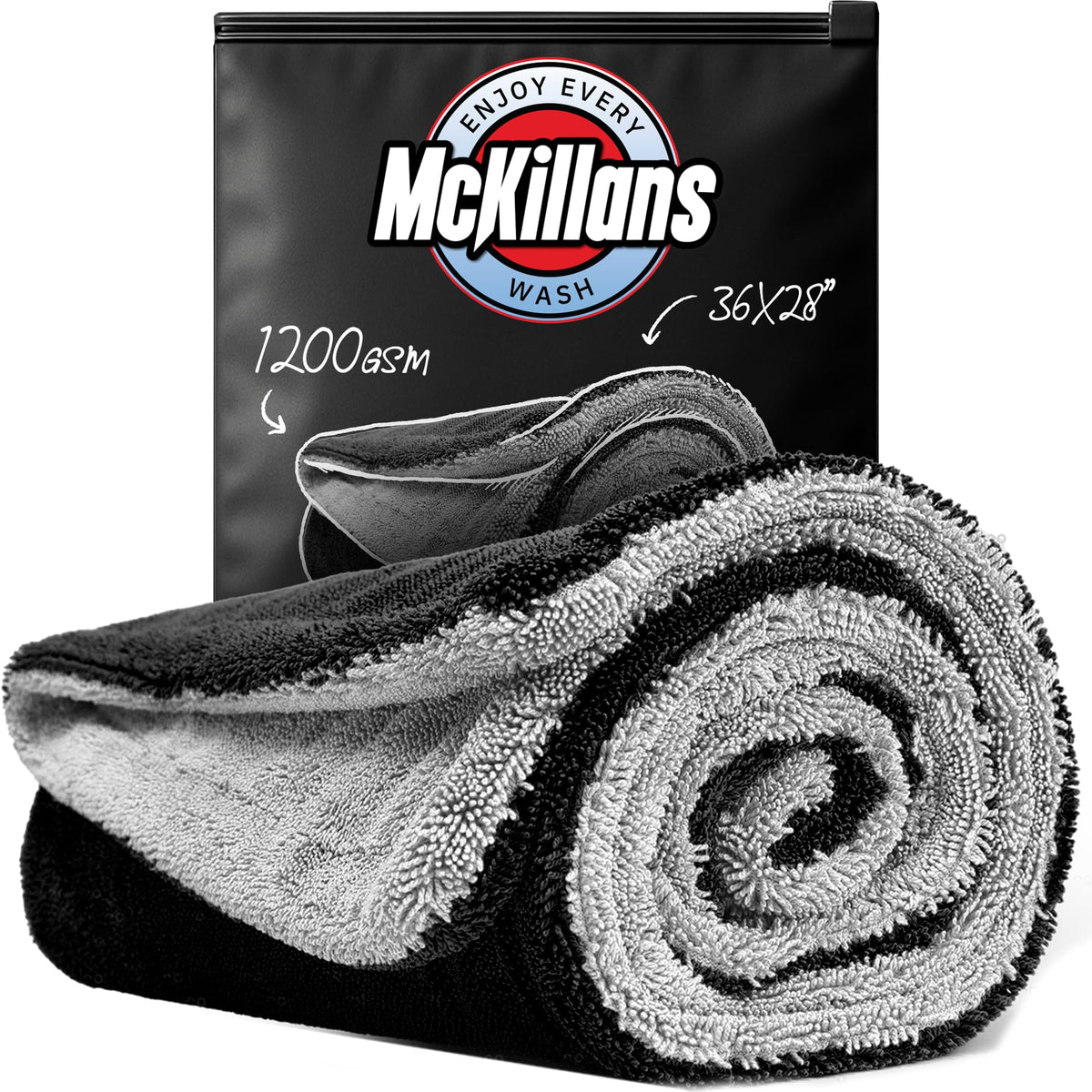 McKillans folded front view showing large size and plush pile for faster drying