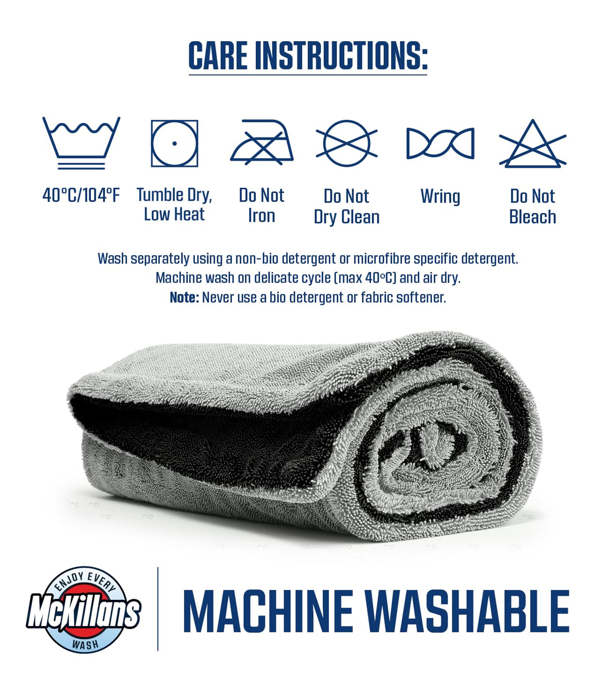 McKillans towel in garage with car indicating professional detailing convenience