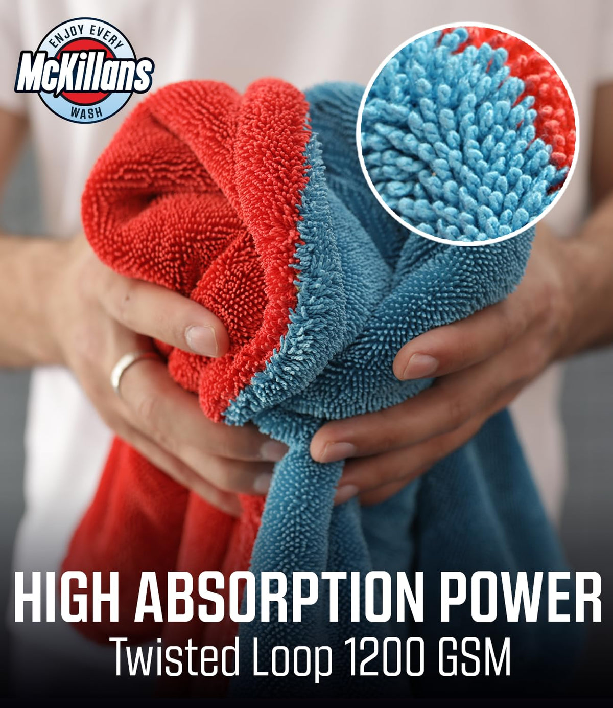 McKillans towel in use drying a car hood for streak-free, quick results