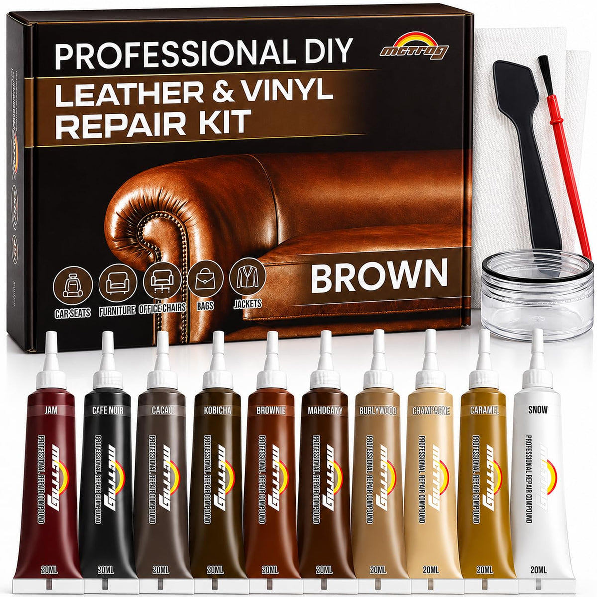 MCTRHG front packaging showing kit contents and brown palette benefit restore color