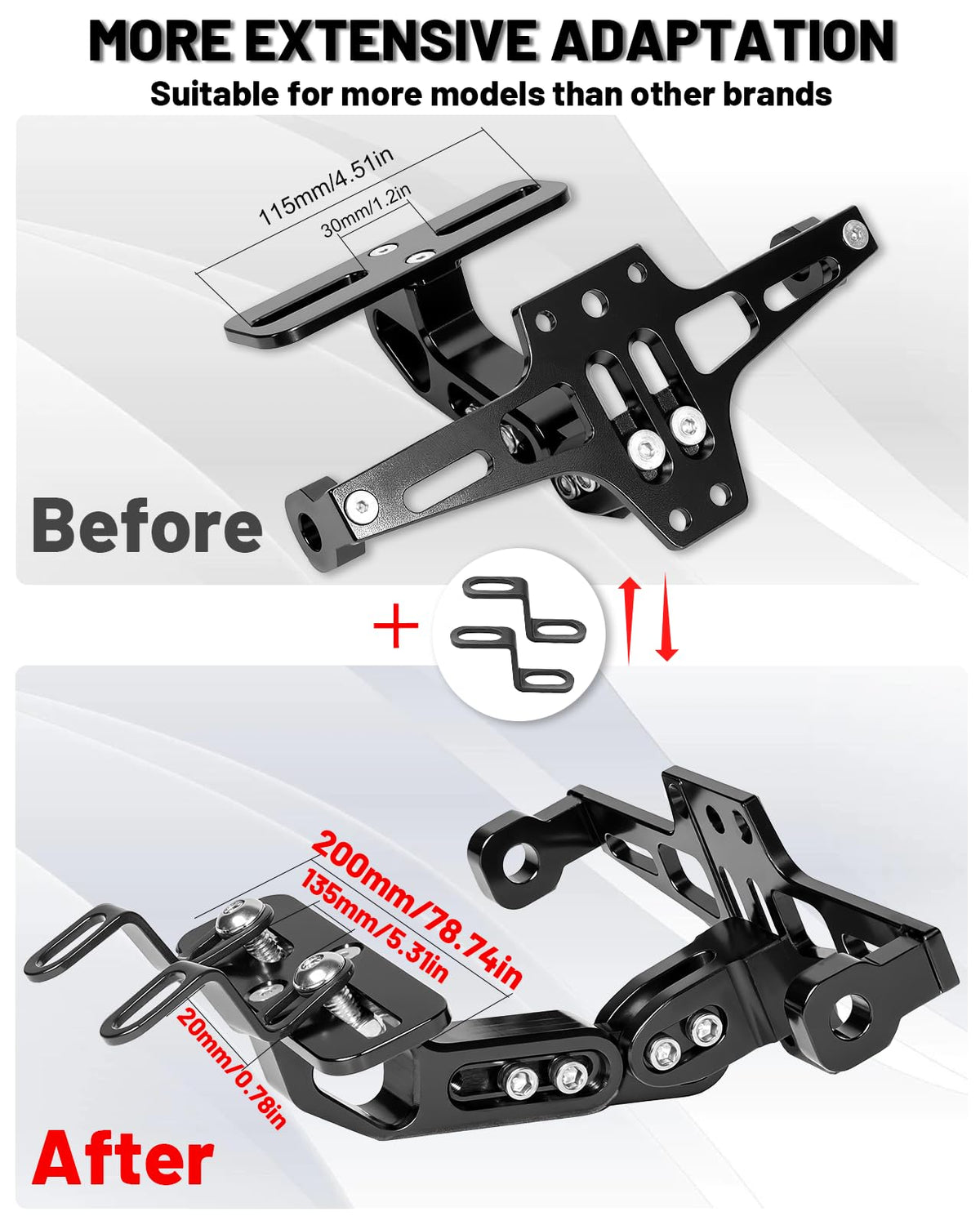 MDPROMCP extension spacer detail showing extended mounting range up to 210mm