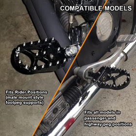 MDPROMCP rider foot on peg showing wider support and improved comfort