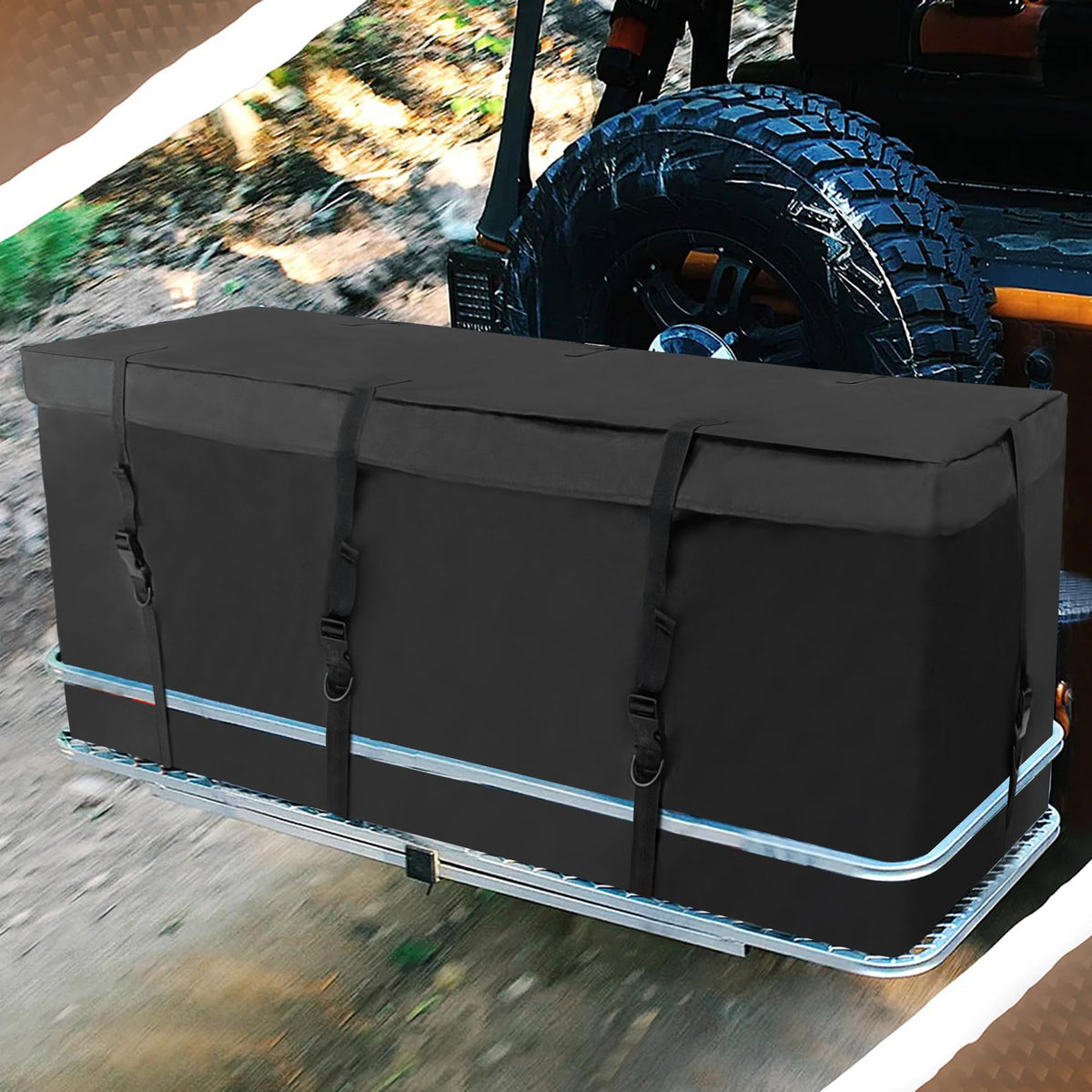 MDSTOP bag on vehicle at campsite conveying protection and convenience