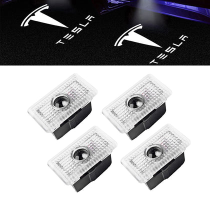 Meagkka front packaging showing a 4-pack Tesla door light set and clear product presentation