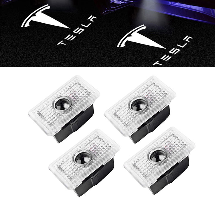 Meagkka front packaging showing a 4-pack Tesla door light set and clear product presentation