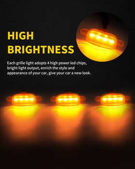 MEALAM close-up of amber LED lens highlighting durable finish and bright output