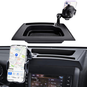 MEALAM front view showing complete mount installed on Jeep dash for secure placement
