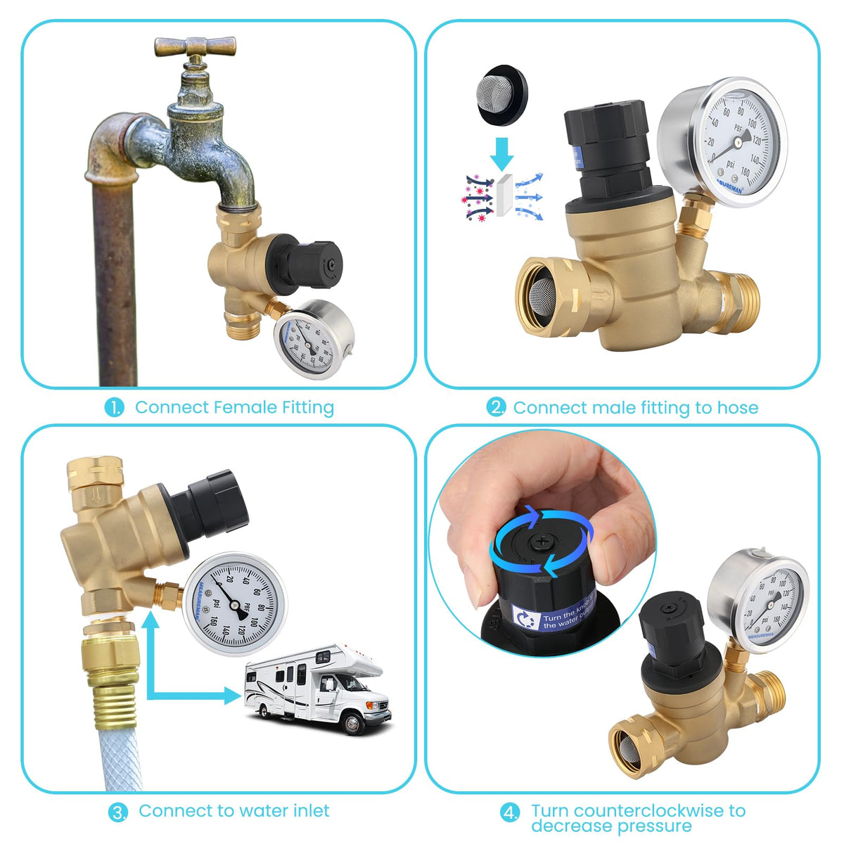MEASUREMAN inlet filter detail preventing debris and protecting plumbing