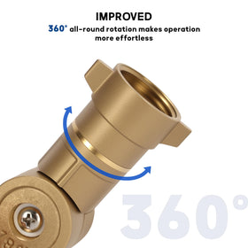 MEASUREMAN installed on an outdoor faucet demonstrating angled 180° base for tight spaces