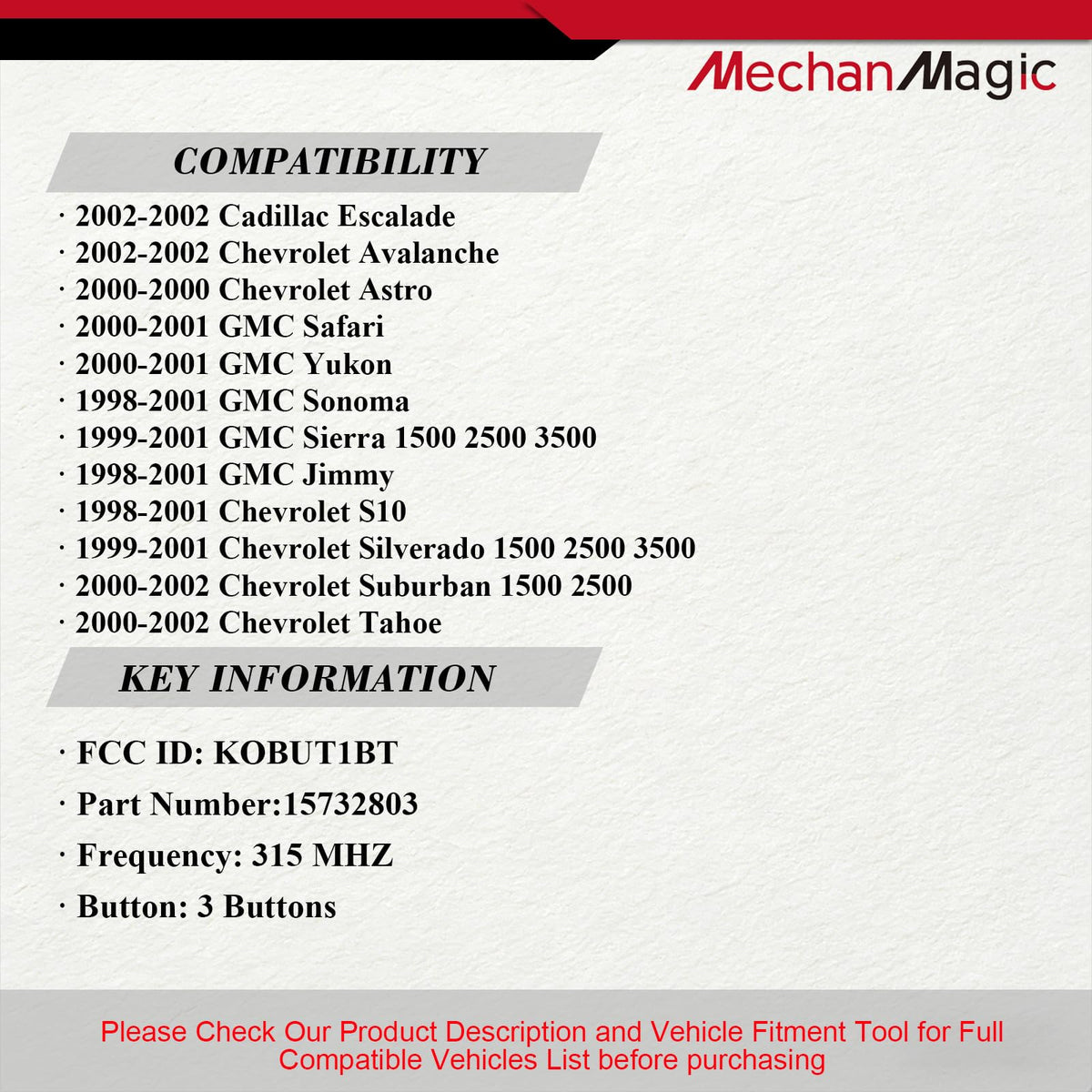 MechanMagic back label with FCC ID visible to confirm vehicle fitment benefit