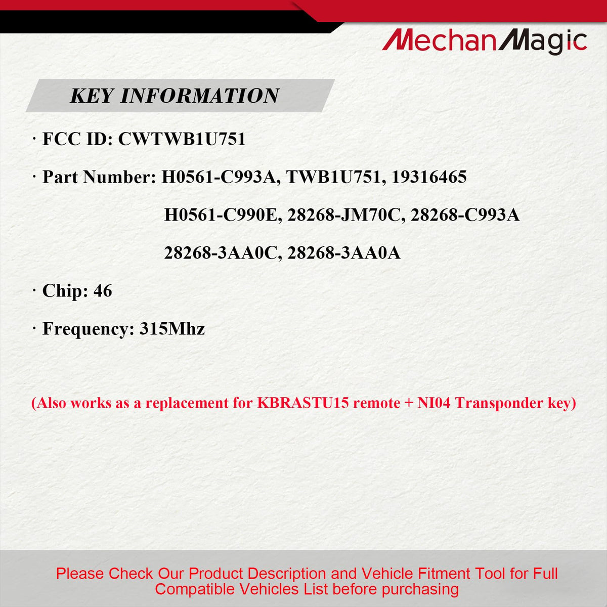 MechanMagic close-up of buttons and FCC label for easy part verification
