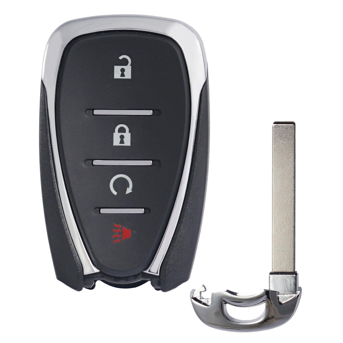 MechanMagic front view of replacement fob showing buttons and fit for Chevrolet, quick recognition