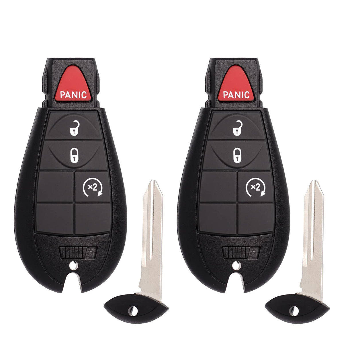 MechanMagic front view of two fobs showing button layout for easy replacement