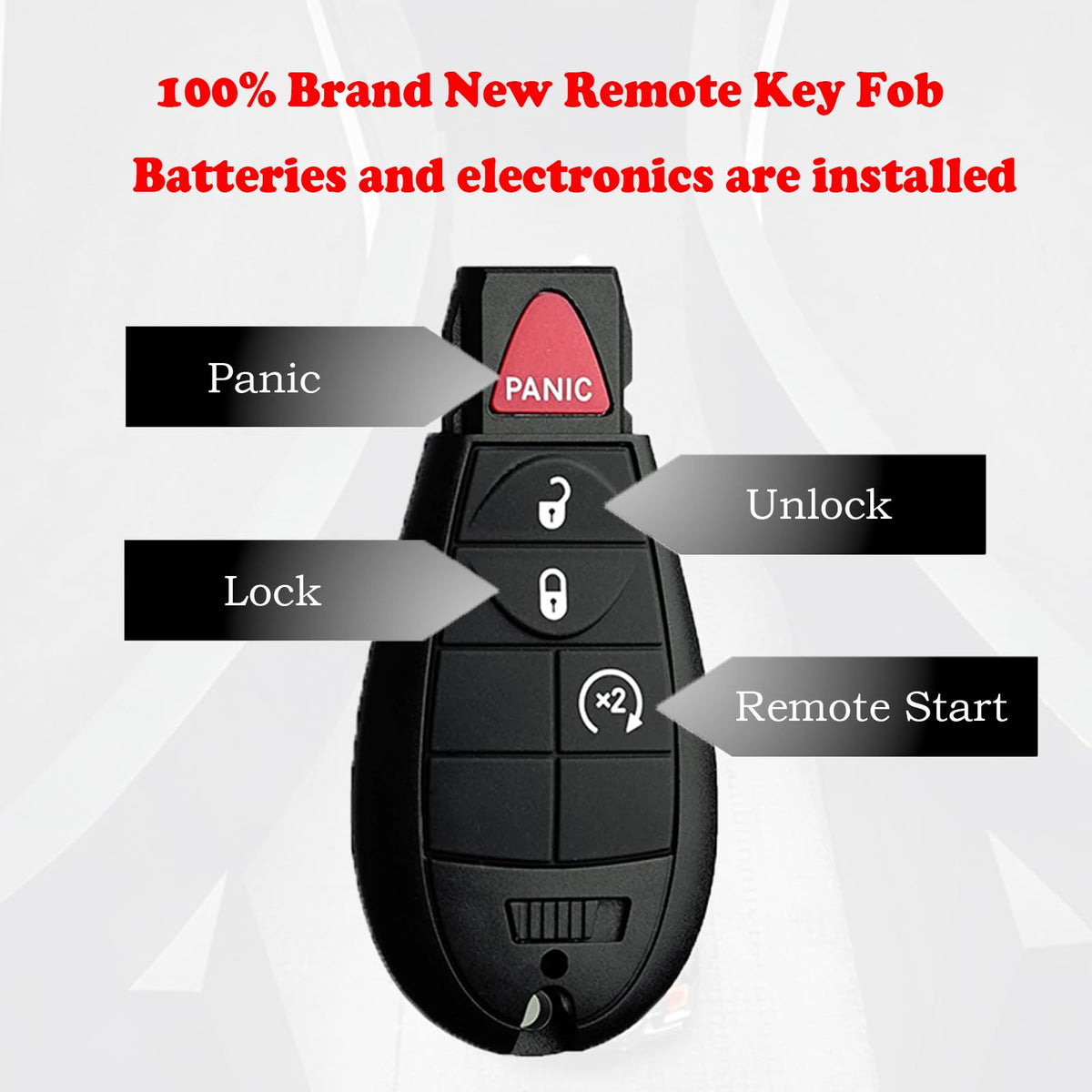 MechanMagic fob back label showing FCC ID and part number for compatibility benefit