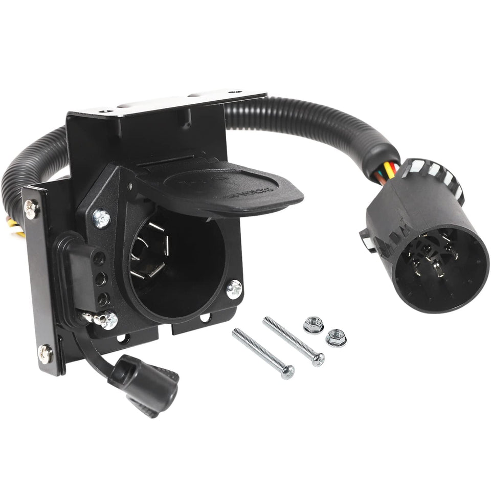MECMO front view showing dual 7-way blade and 4-flat outputs for versatile towing