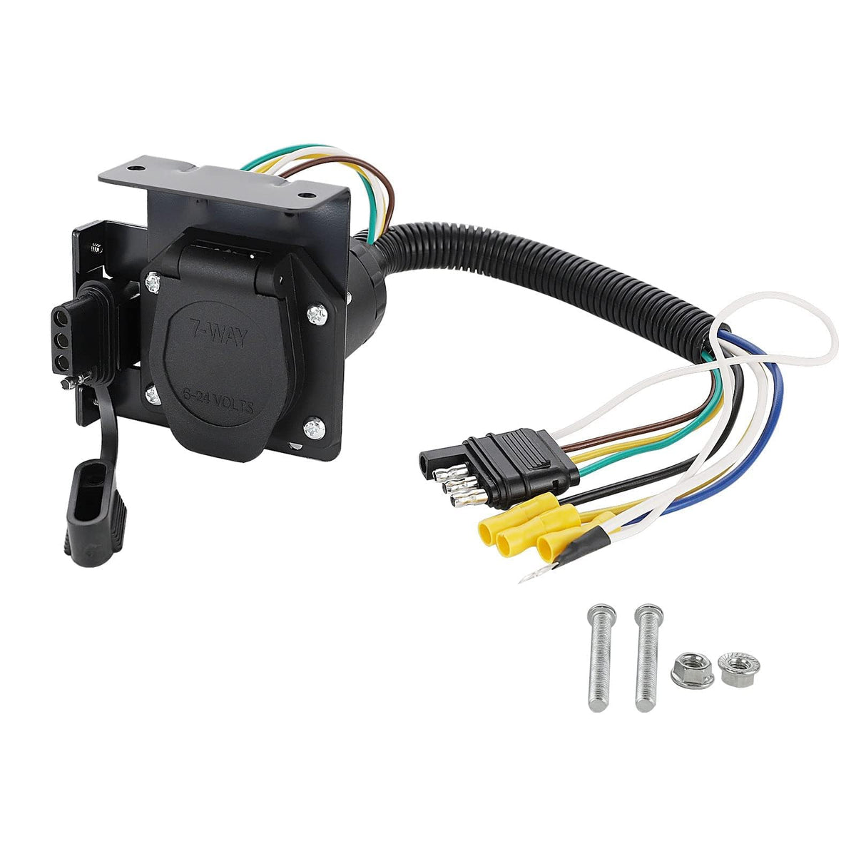 MECMO front view of adapter showing dual 7‑way and 4‑way outputs and compact design