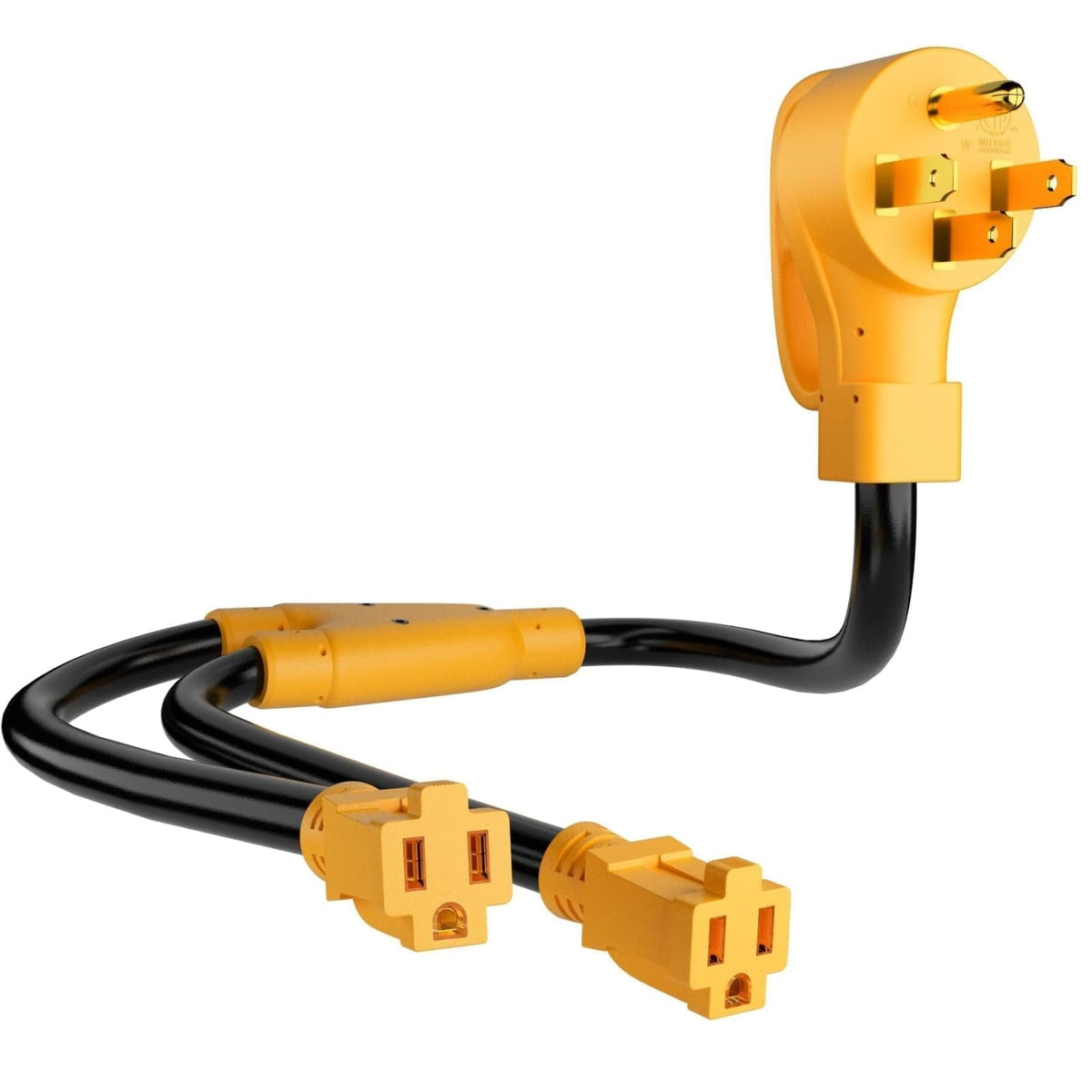 MECMO front view showing 14-50P plug and two 5-15R receptacles for versatile power