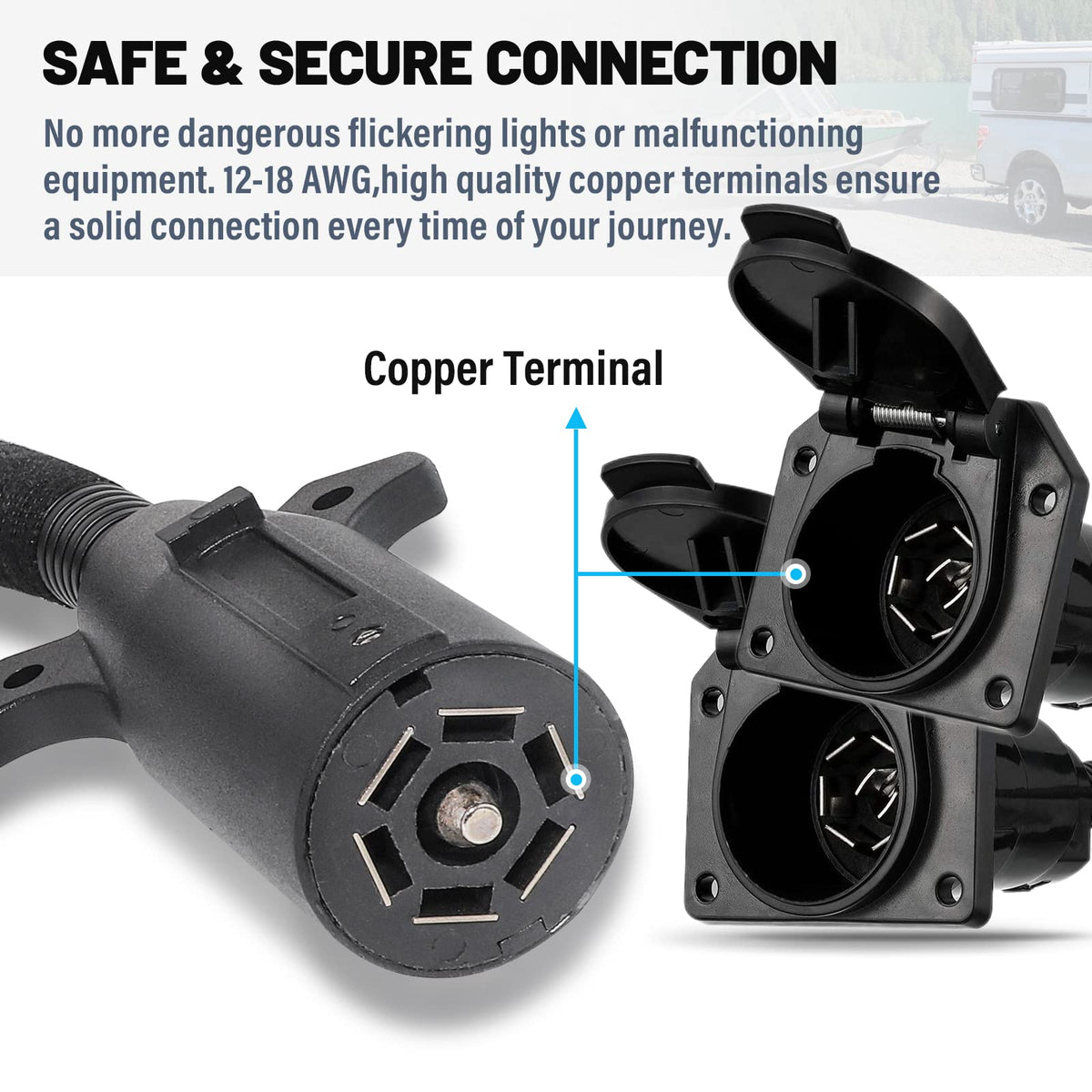 MECMO adapter connected to truck powering camper and trailer simultaneously
