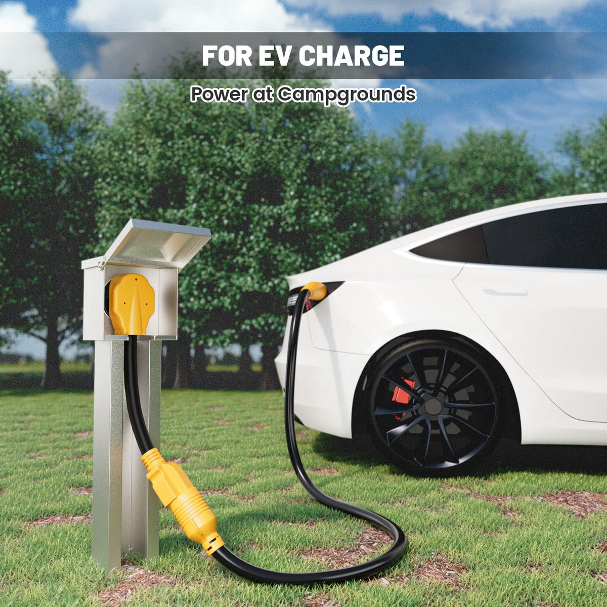 MECMO in use with portable EV charger showing convenient travel charging