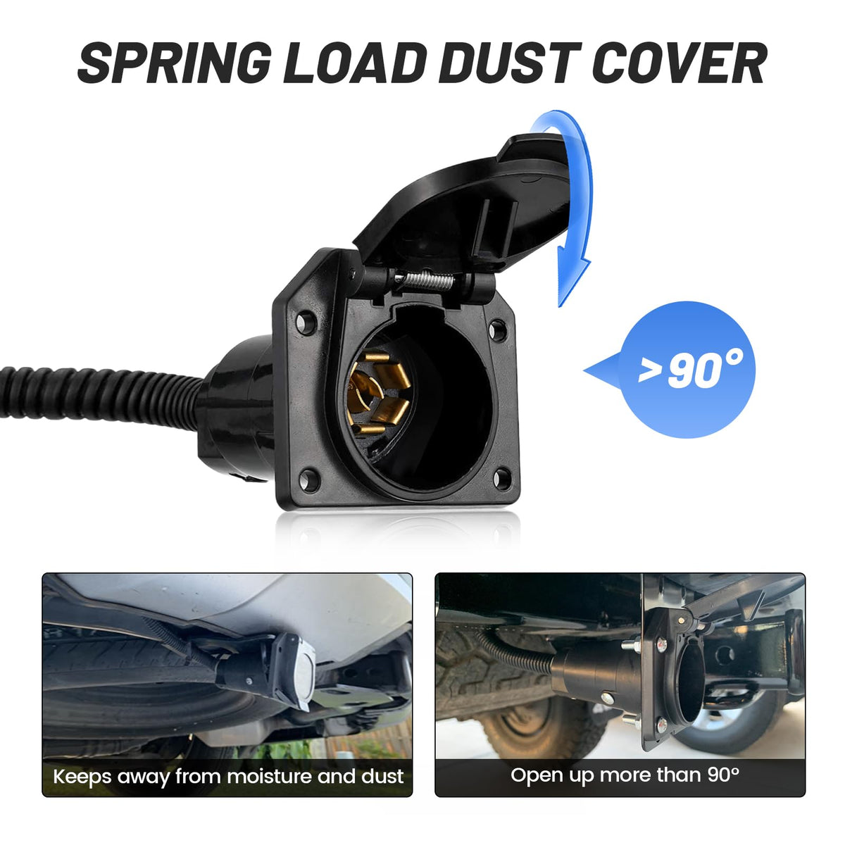 MECMO spring-loaded cover closed protecting contacts from dirt and weather